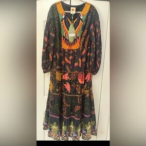 NWT FARM RIO Mixed Raumbow beaded birds maxi dress